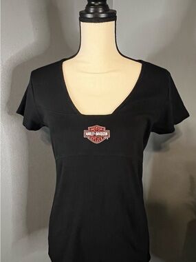 Harley-Davidson Black Scoop Neck Tee with Small Chest Emblem